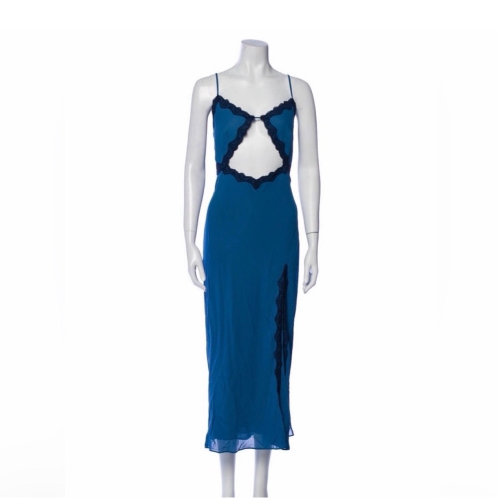 Reformation Blue Maxi Slip Dress with Navy Lace Trim - Picture 6 of 8